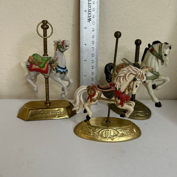 Vintage Porcelain Carousel Horses on Gold Tone Stands Mixed Lot (3) - Picture 5 of 9